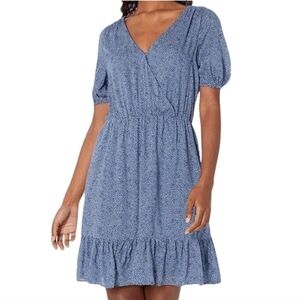 Lucky Brand Ruffled Surplice Blue Polka Dot Dress Cute Casual Comfy Modal XL
